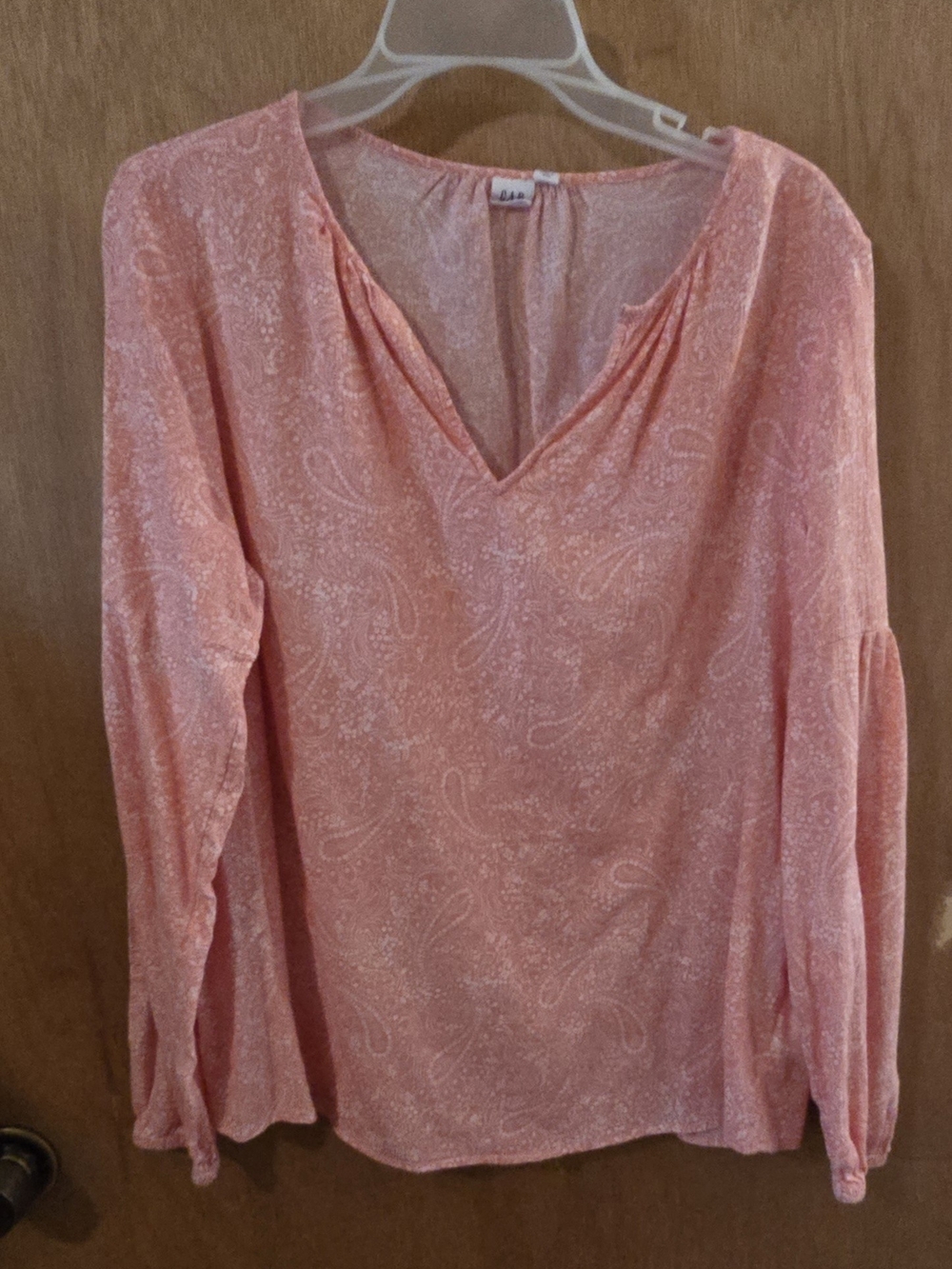 Gap Coral Paisley V-Neck Top With Bell Sleeve